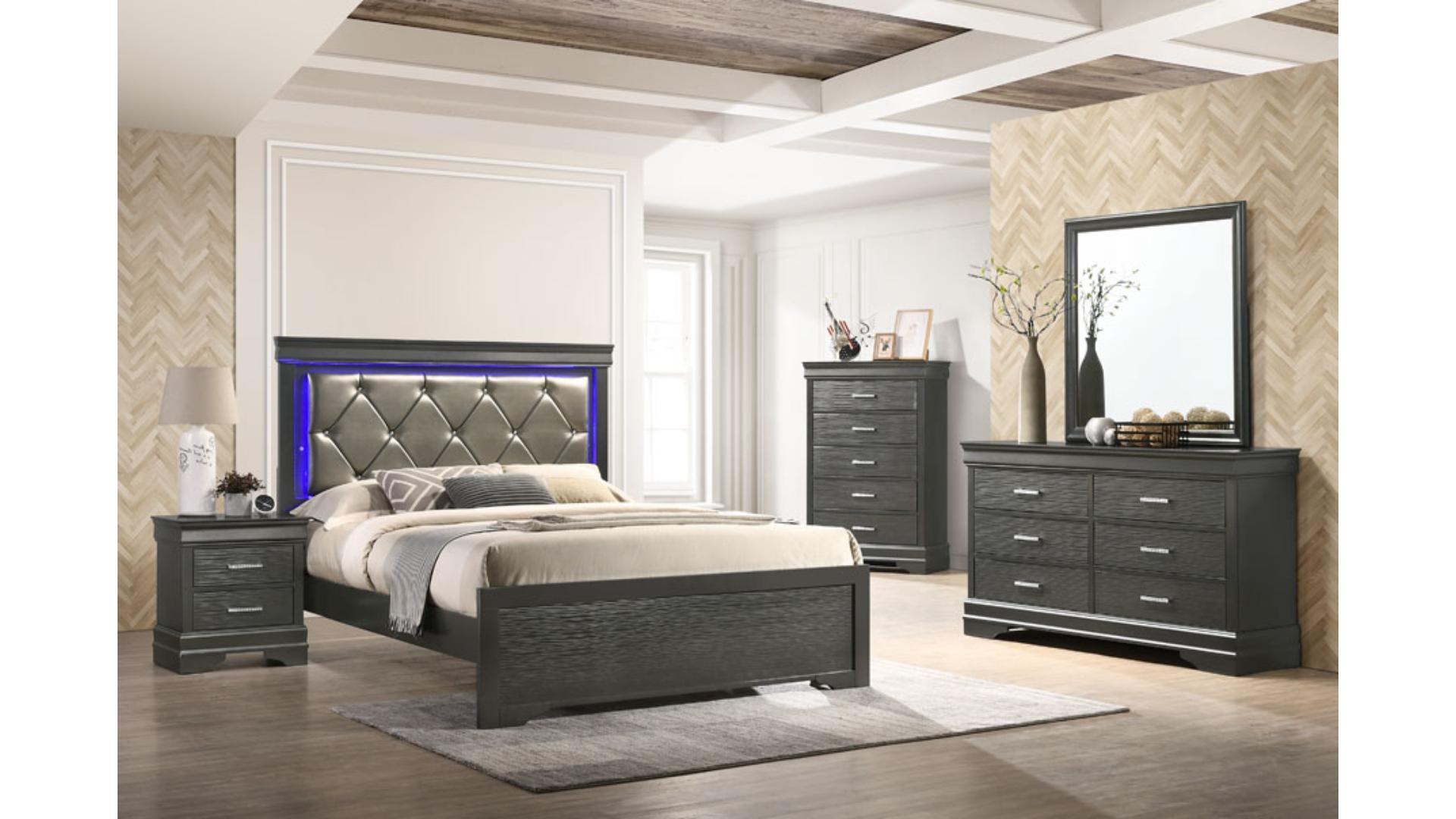 Brooklyn Metalic Grey Bed With LED Headboard 1161