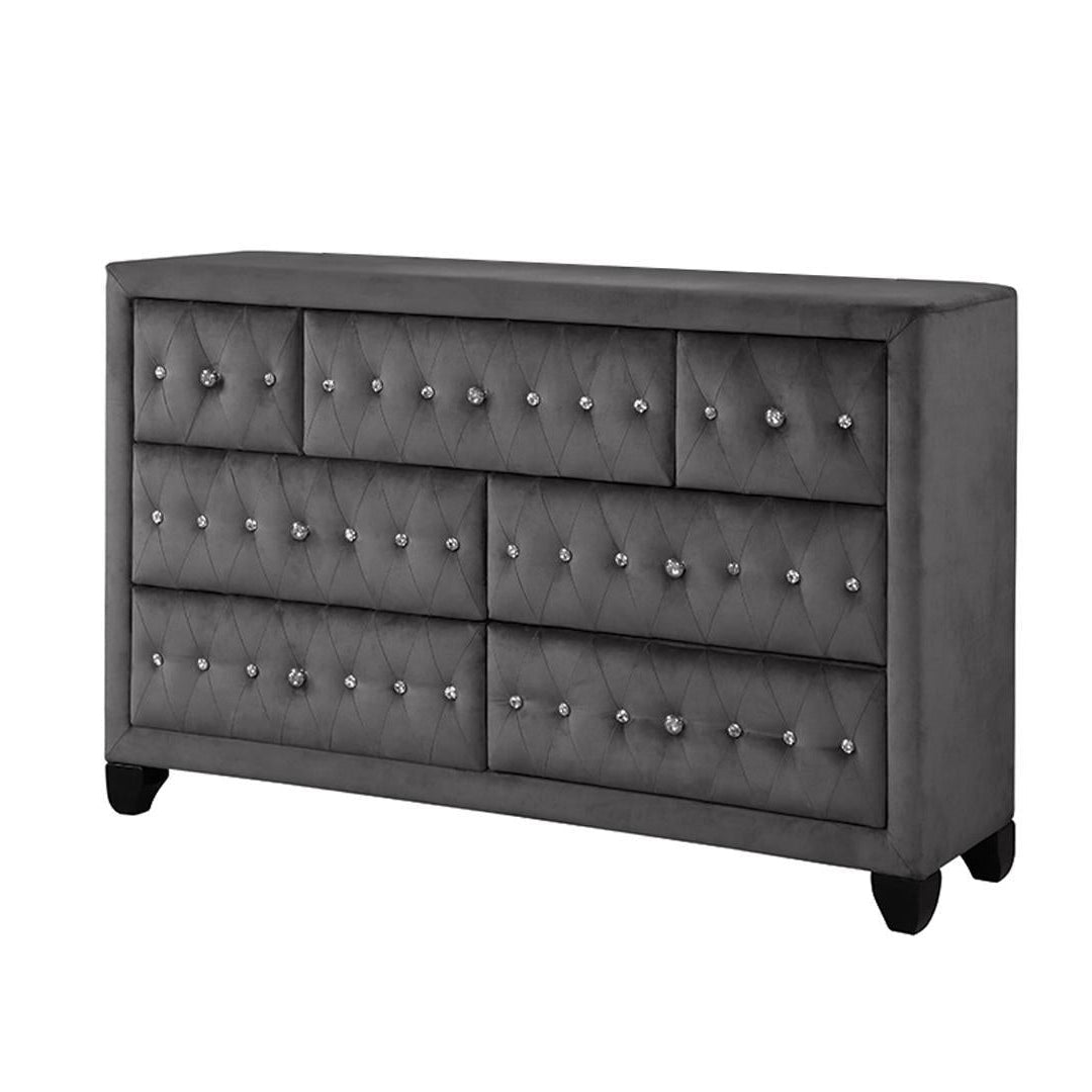 Sophia Grey Fabric 7 Drawer Dresser & Mirror B1181