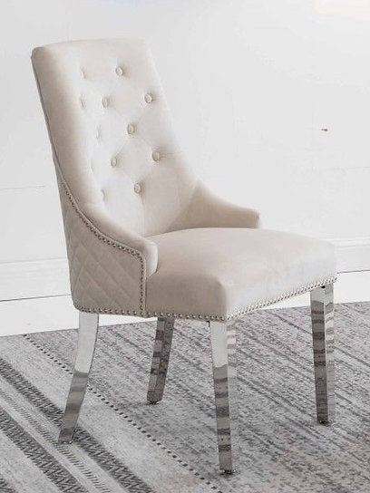 Tempered Glass Dining Table With Cream Velvet Chairs T-1448/ C-1253
