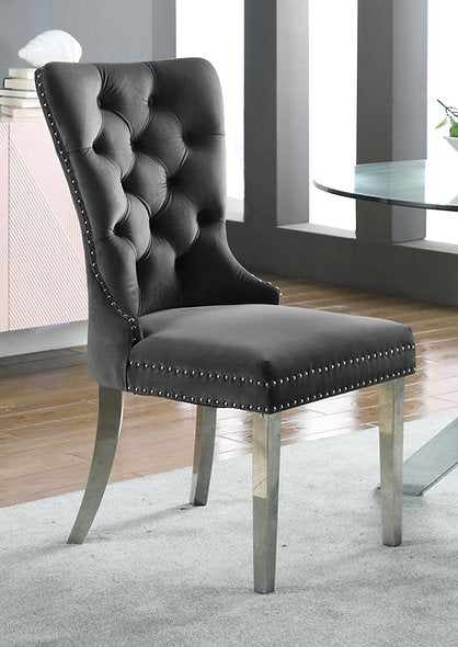 Tempered Glass Dining Table With Grey Velvet Chairs T-1448/ C-1260
