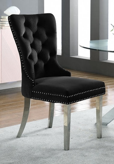 Tempered Glass Dining Table With Black Velvet Chairs T-1448/ C-1261