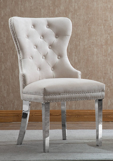 Tempered Glass Dining Table With Cream Chairs T-1448/ C-1263