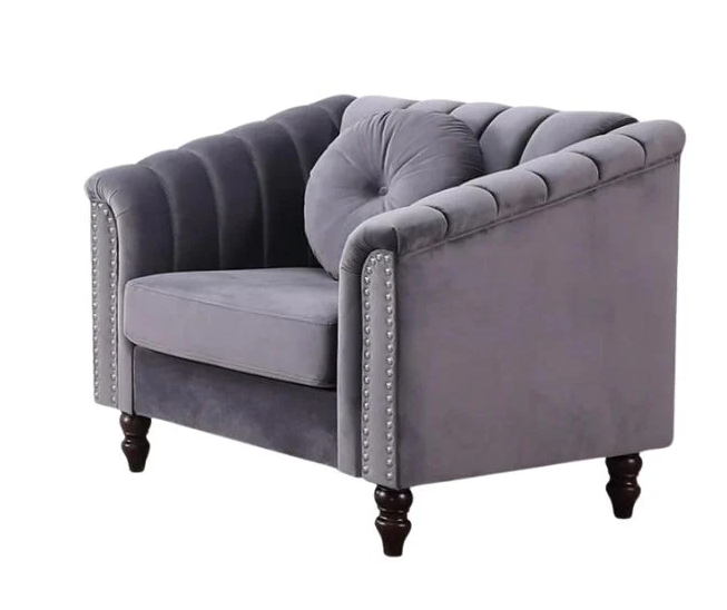 Grey Velvet 3PC Sofa Set with Throw Pillows 1361
