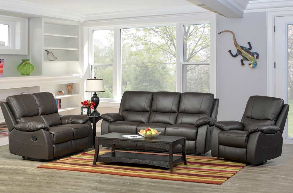 Espresso Genuine Leather Recliner Sofa Set T 1415