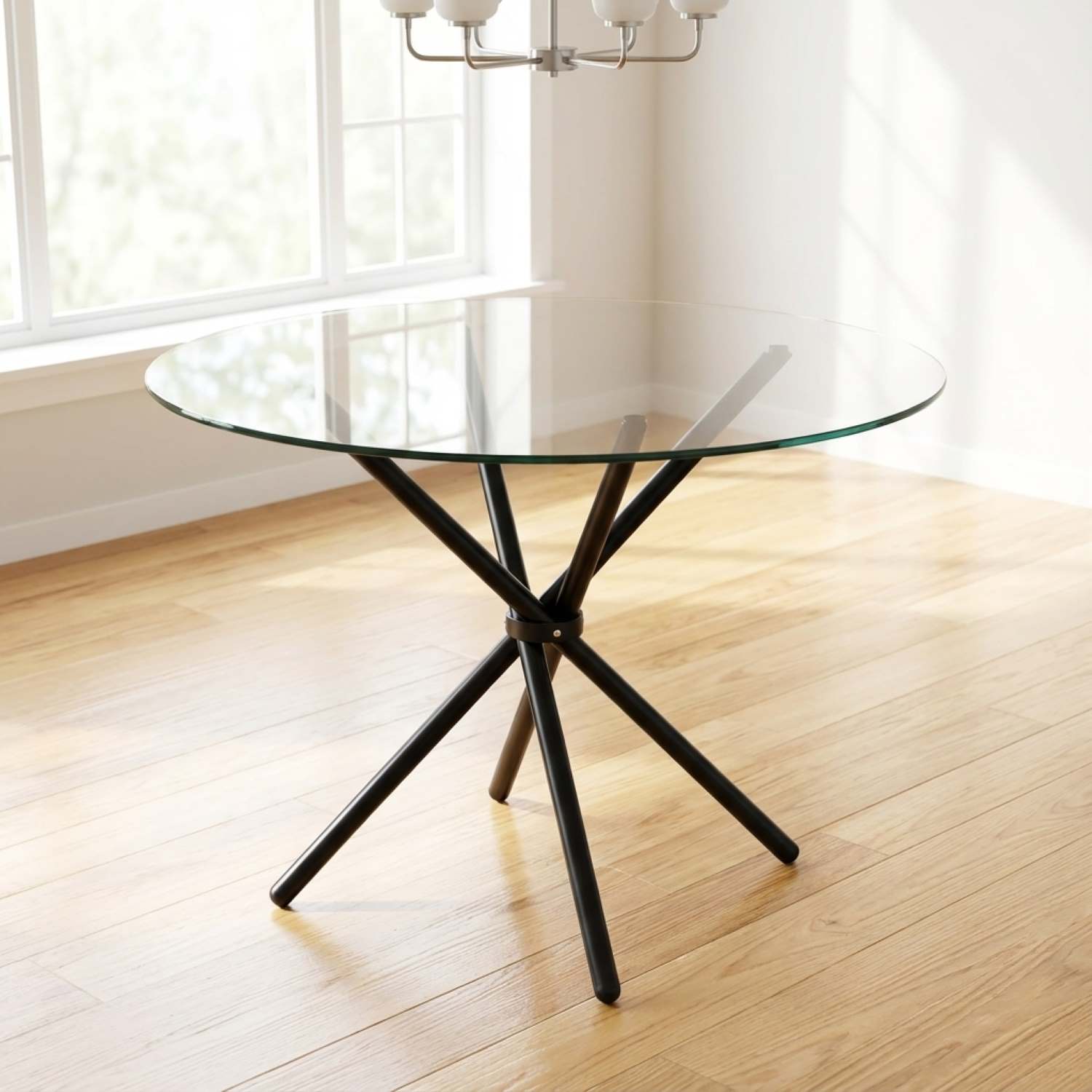 Tempered Clear Glass Dining Table with Black Base 1429