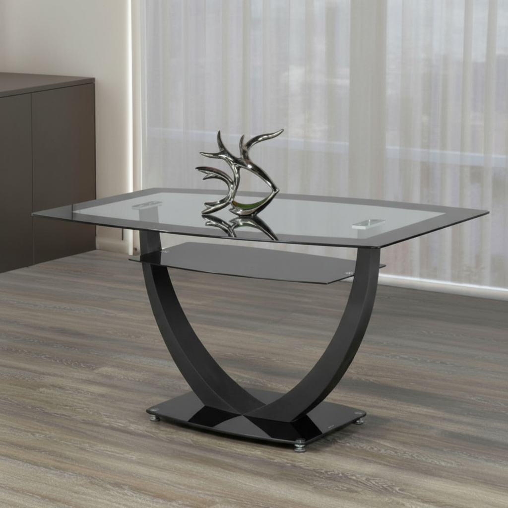 Black Tempered Glass Dining Table IF5067