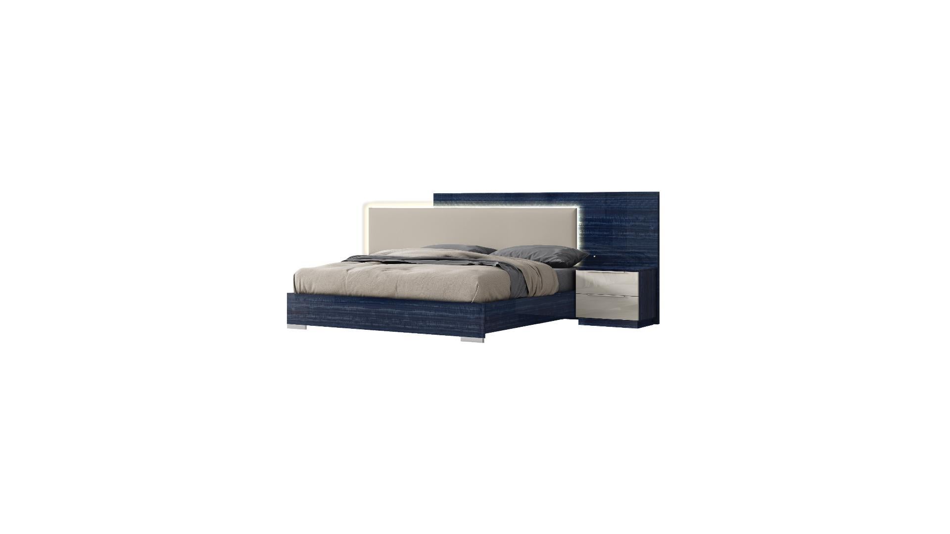 Maria Blue & Off White Lacquer Bed With LED Headboard 1481(Discontinued)