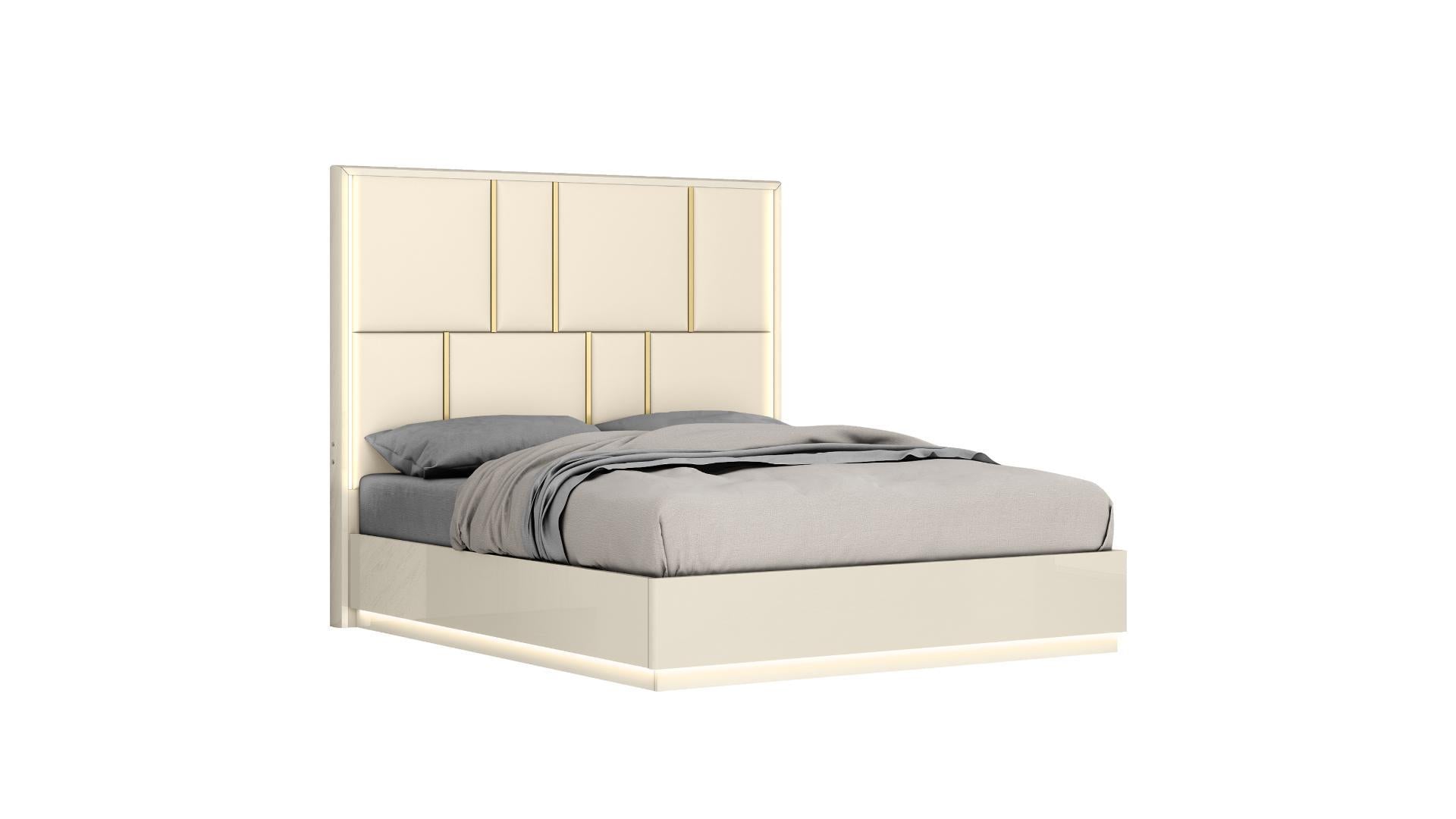 Sienna Beige Lacquer Hydraulic Lift Bed With LED Headboard 1491