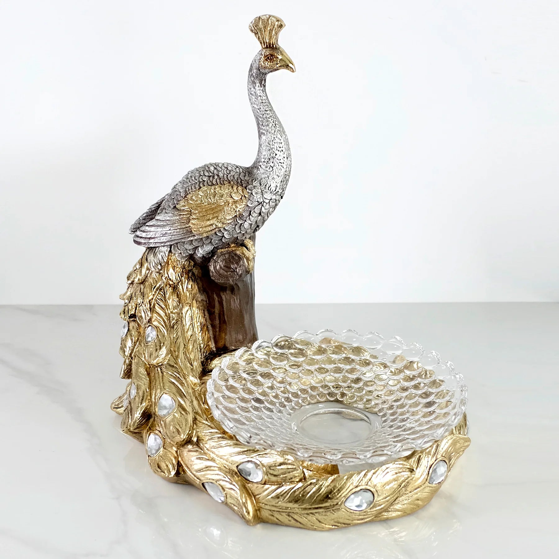 GOLD PEAKCOCK W/DISH EL 16-429