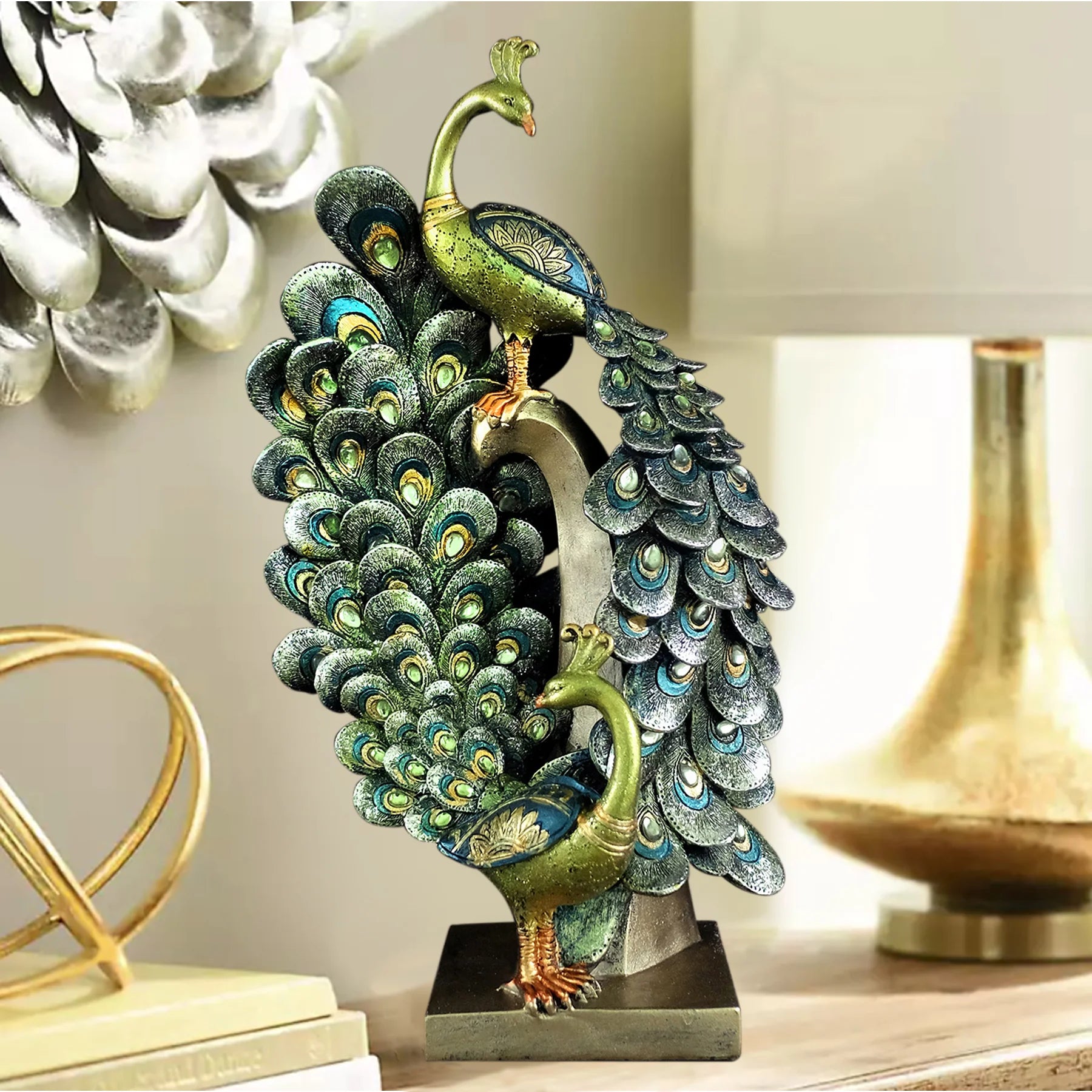 PEACOCK ON STAND W/DISH EL 16-905