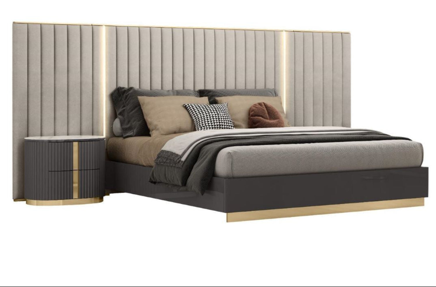 Madrid 6PC Bedroom Set With LED Headboard Beige 1631