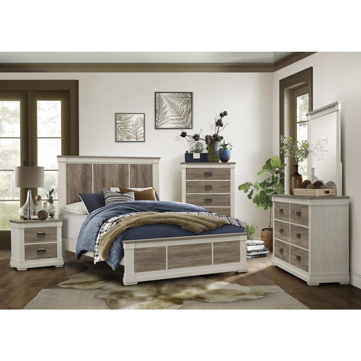 Arcadia Wooden Bedroom Set White & Weathered Grey 1677