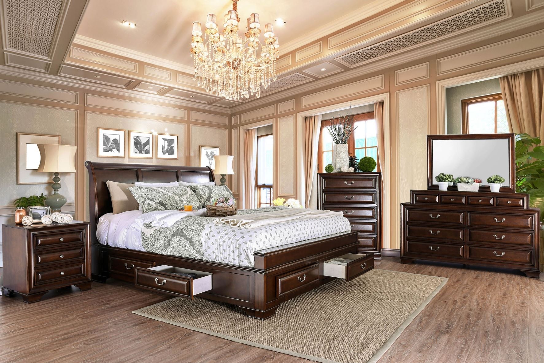 Milton Bedroom Set Cherry Brown 1701 | Top Rated Furniture Store