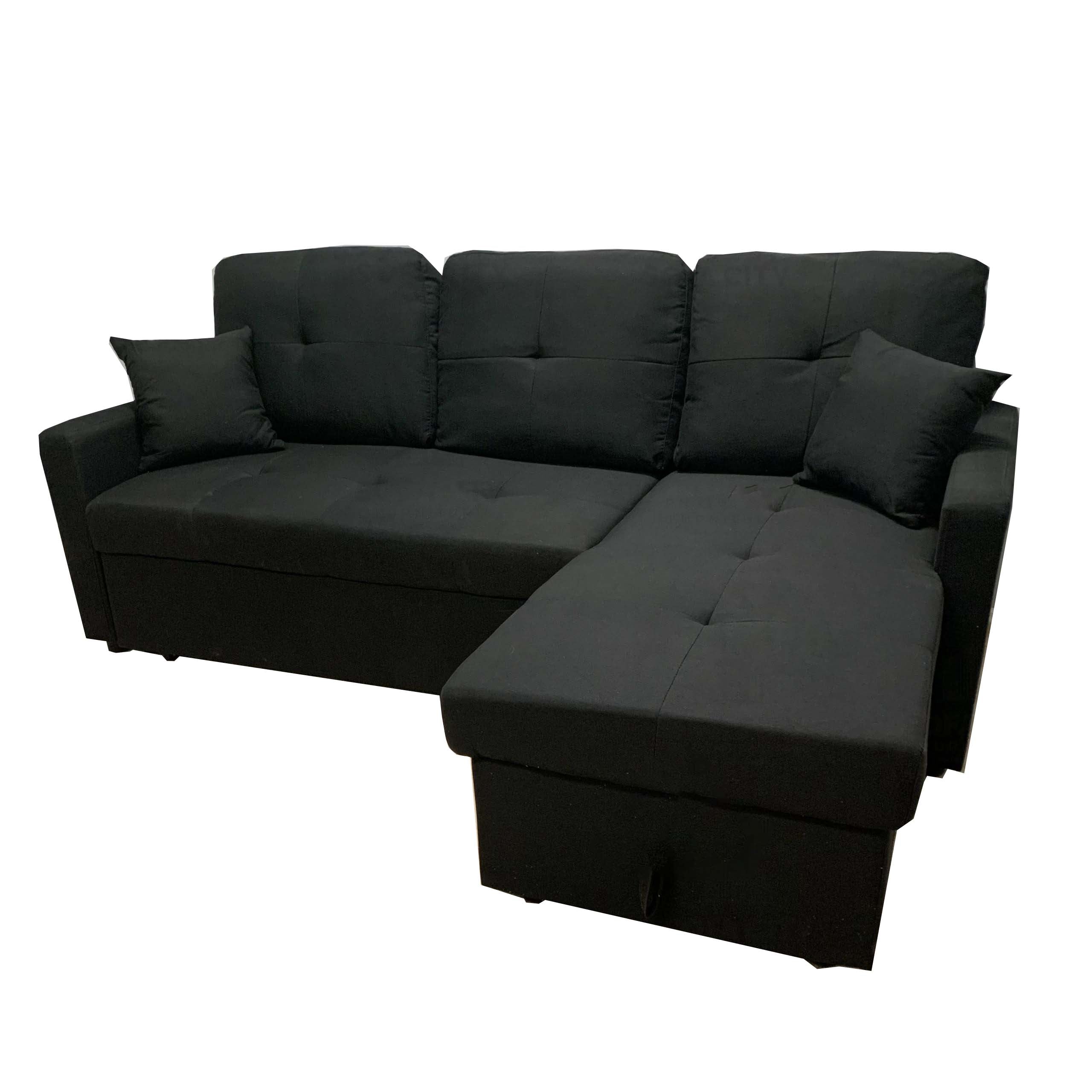 Reversible Black Fabric Pull Out Sectional Sofa Bed With Storage 1866