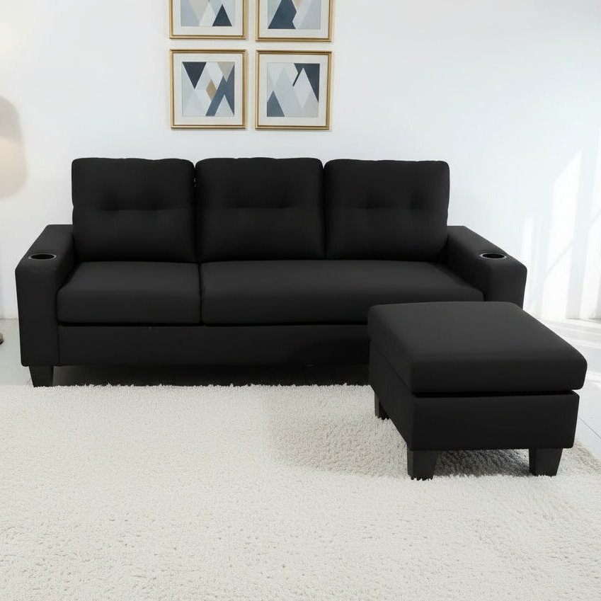 Black Fabric Reversible Sectional Sofa 1867A