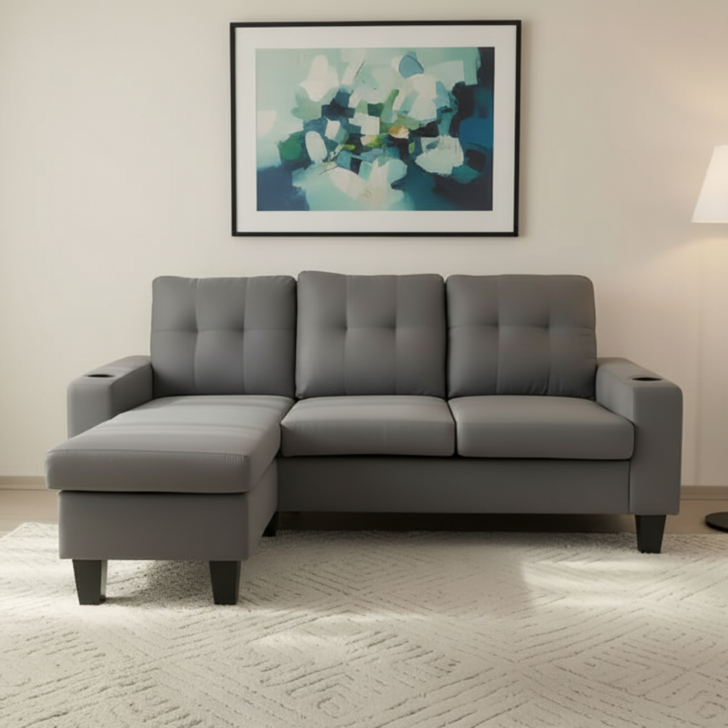 Grey Fabric Reversible Sectional Sofa 1867A