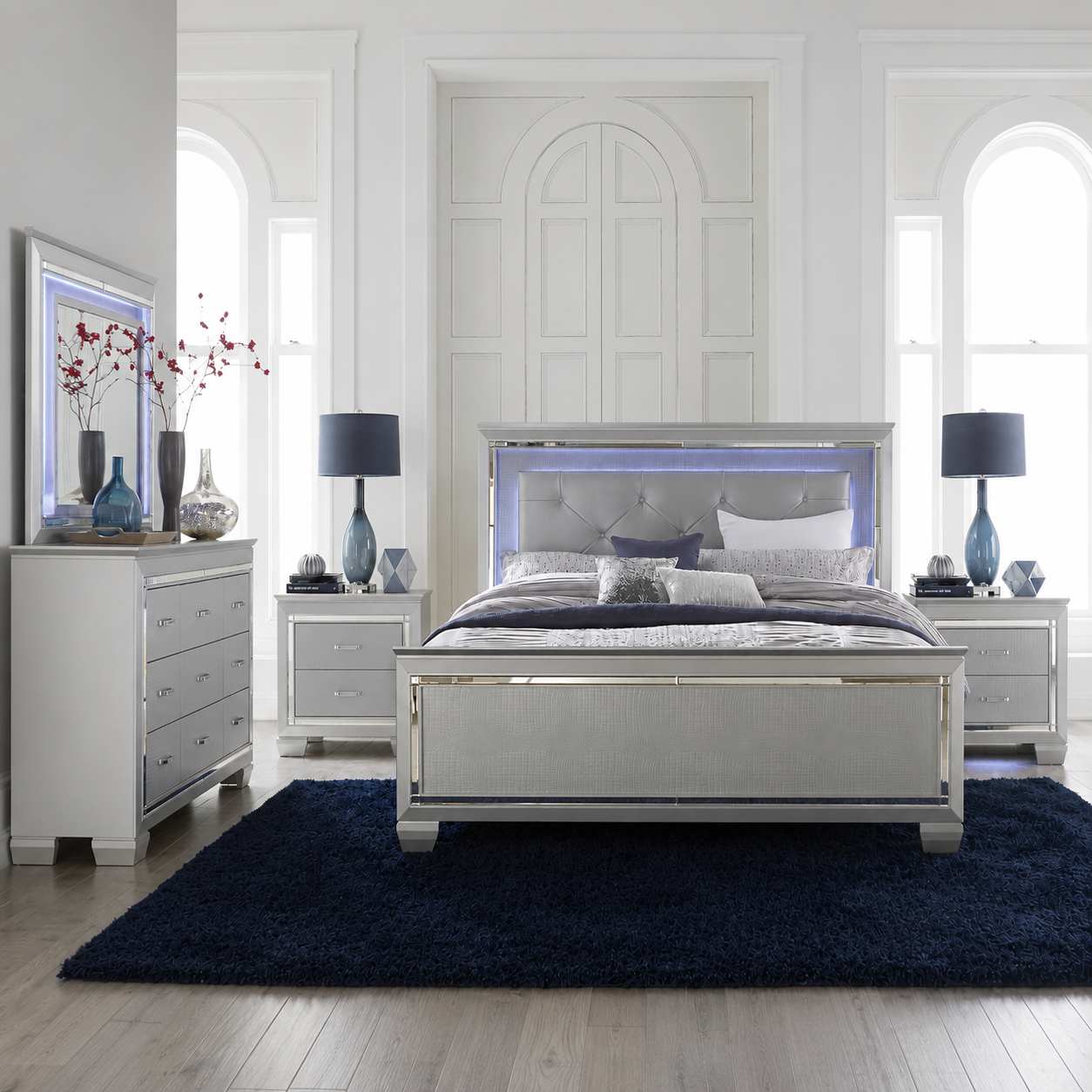 Silver Allura 7 PC Bedroom Set 1916