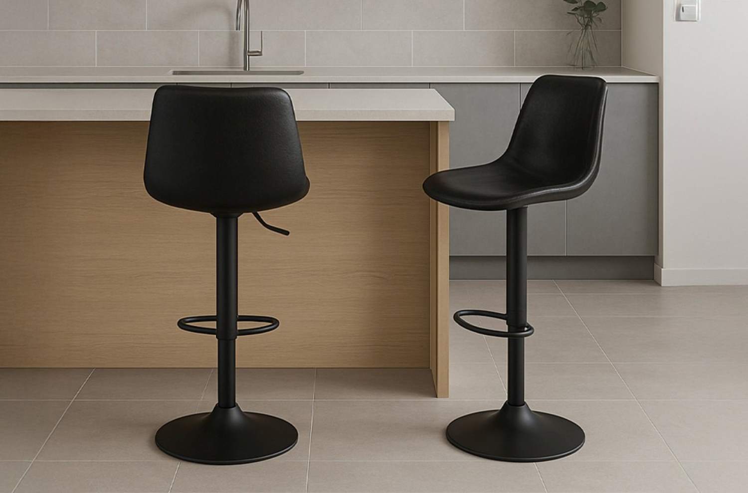 2 Piece Black Faux leather Fabric Bar Stools 3299