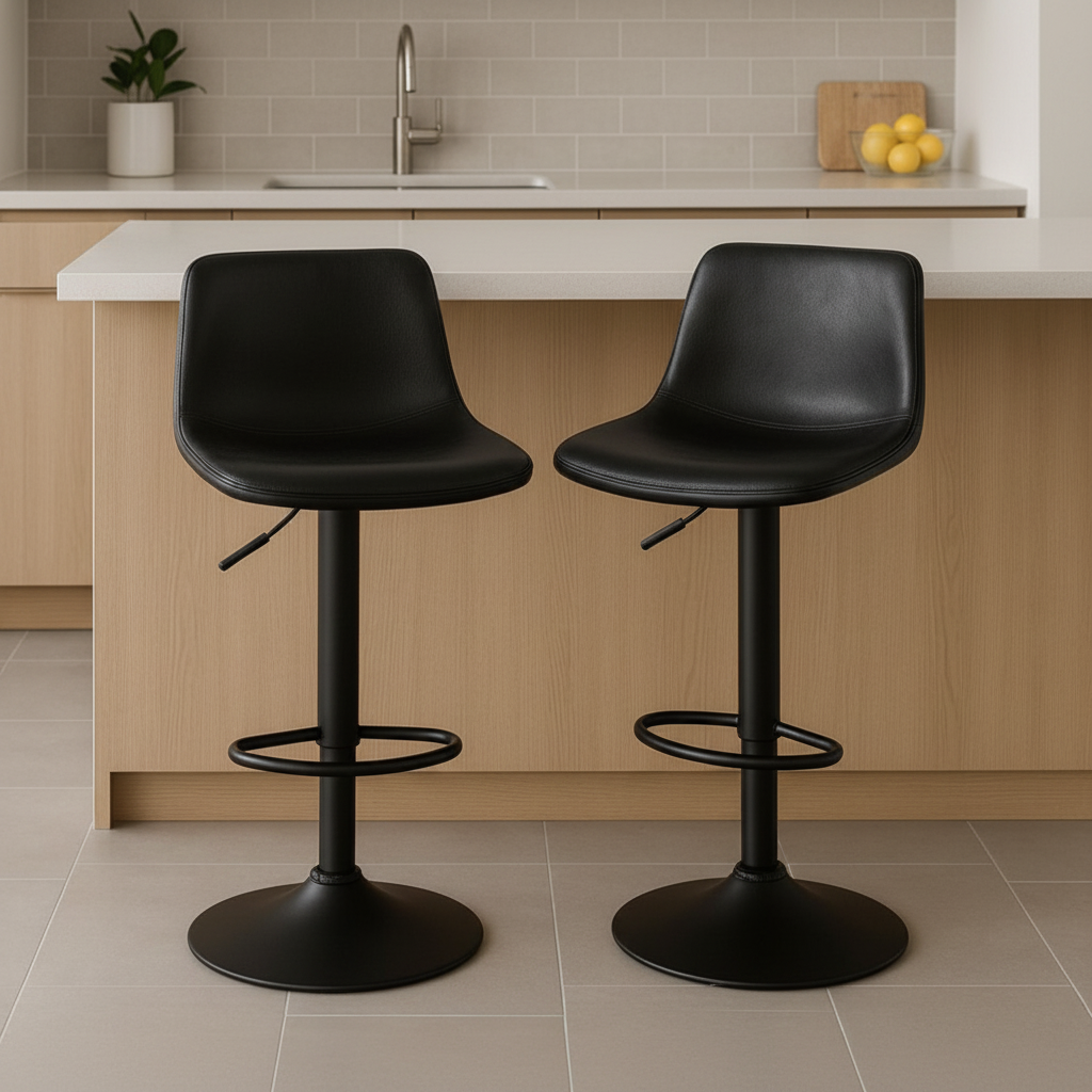 2 Piece Black Faux leather Fabric Bar Stools 3299