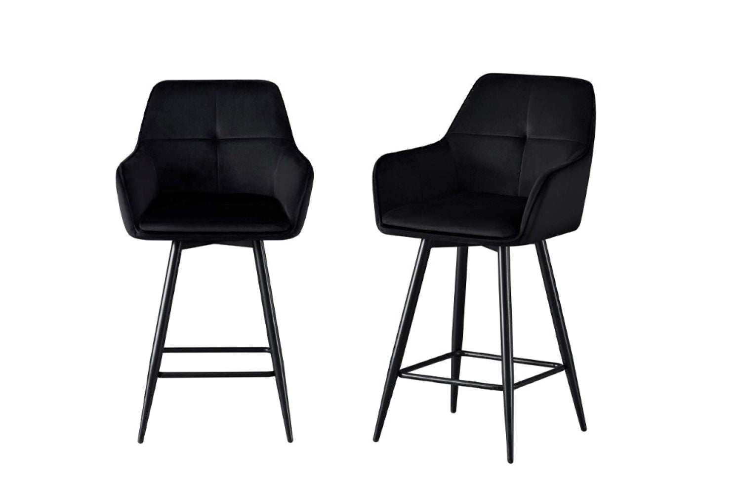 2 Piece Black Velvet Fabric Fabric Bar Stools 3295