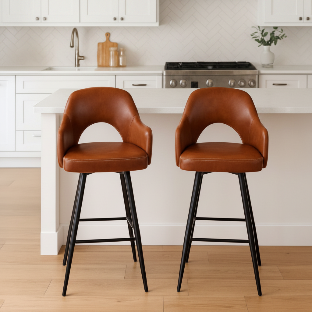 2 Piece Caramel Leatherette Fabric Bar Stools 3290
