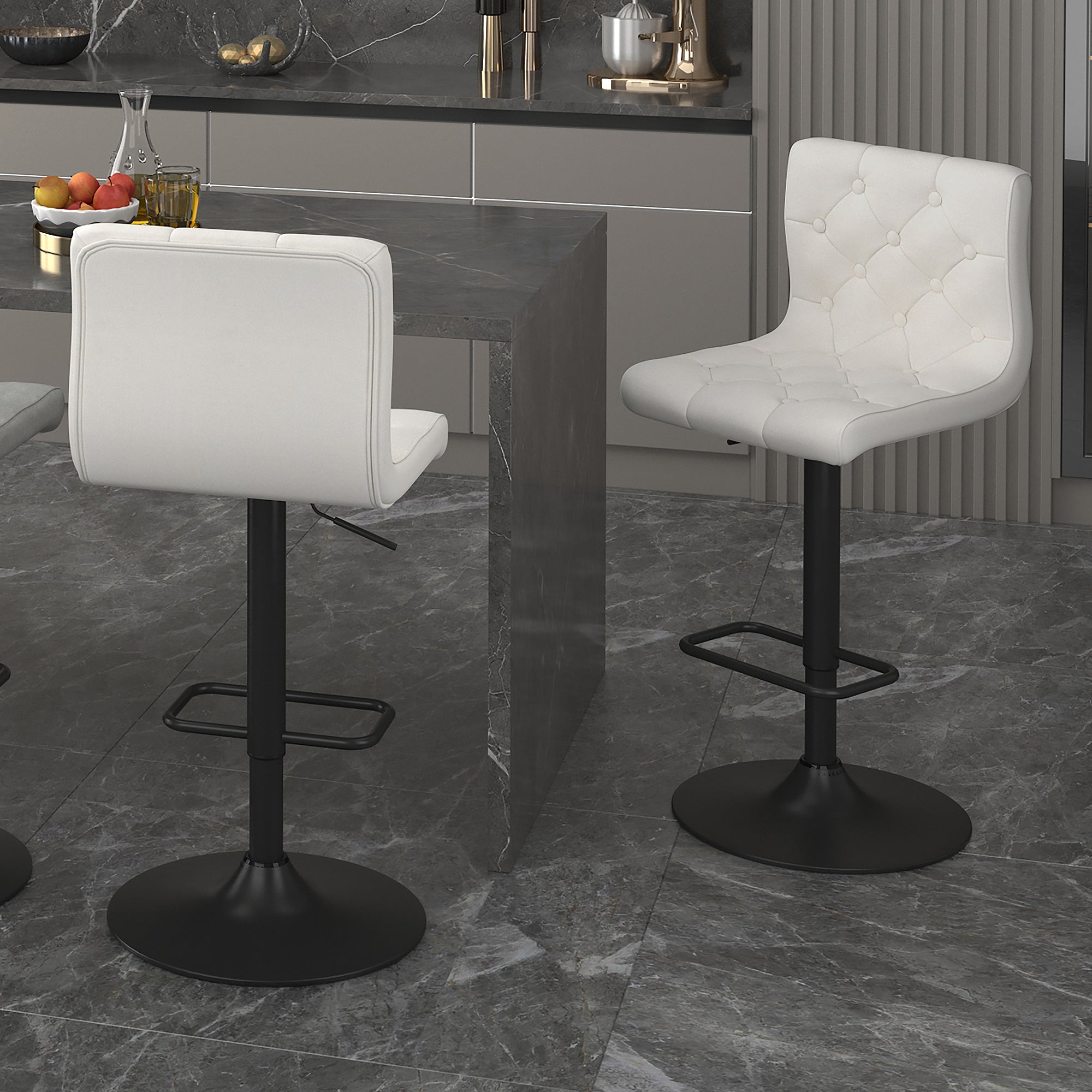 Dex Adjustable Air Lift Stool, Set of 2 in Beige and Black 203-153BG