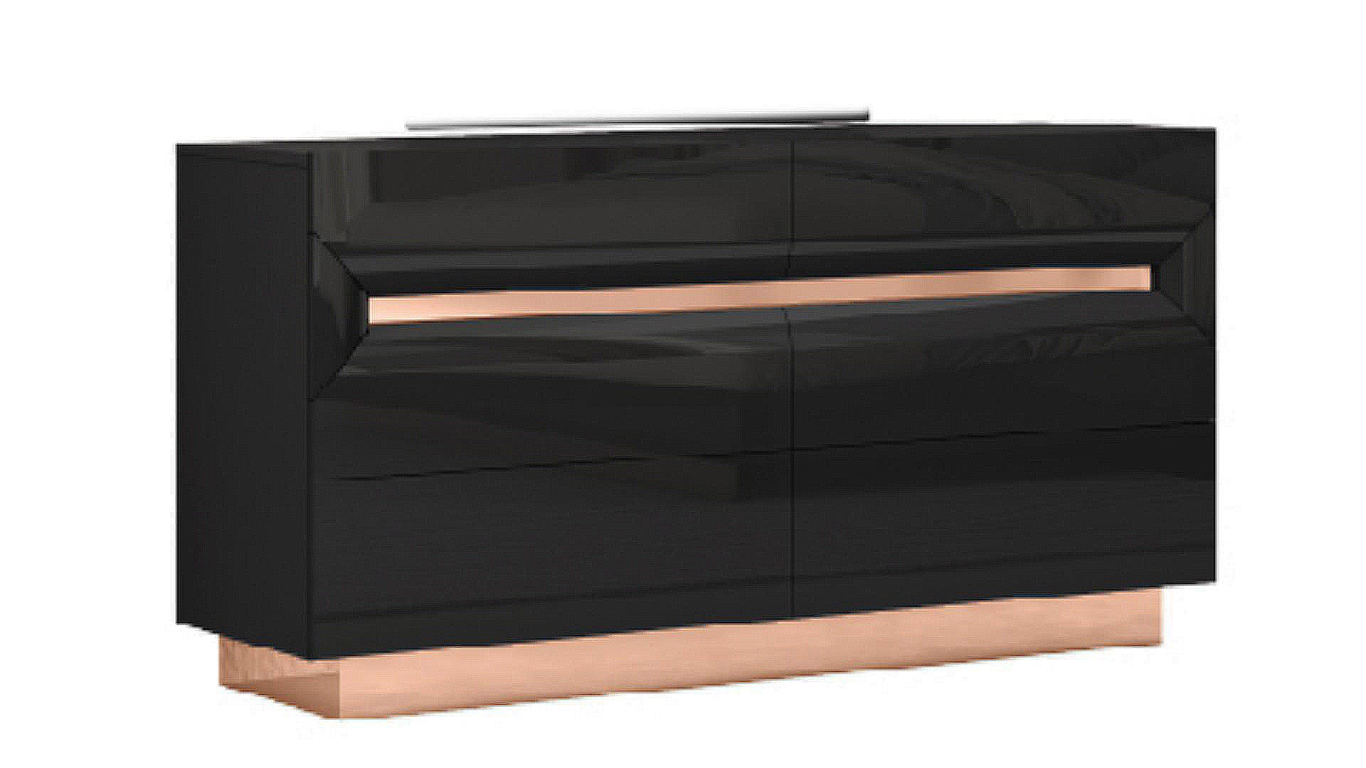 Talia Black Lacquer & Rose Gold 6PC Bedroom Set With PU Headboard 2071