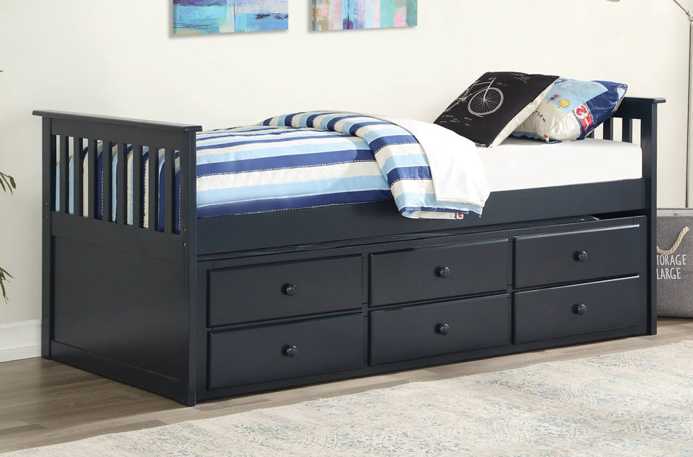 Captain Bed with Drawer Navy Blue T 2100