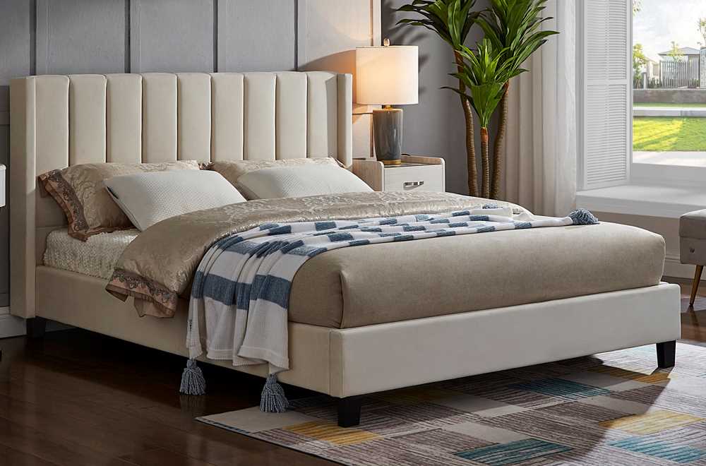 Velvet Platform Bed With Tufted Panel White T 2190