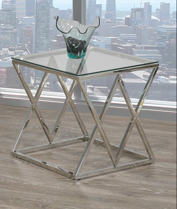 Glass End Table With Stainless Steel Legs IF-2352