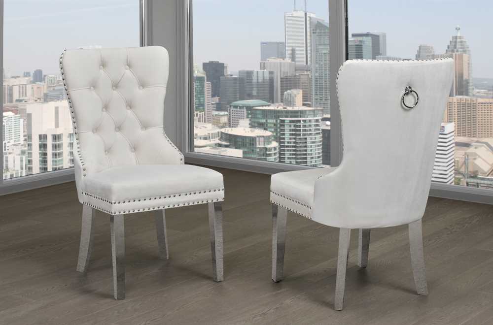 2 Pc Cream Velvet Dining Chairs 247