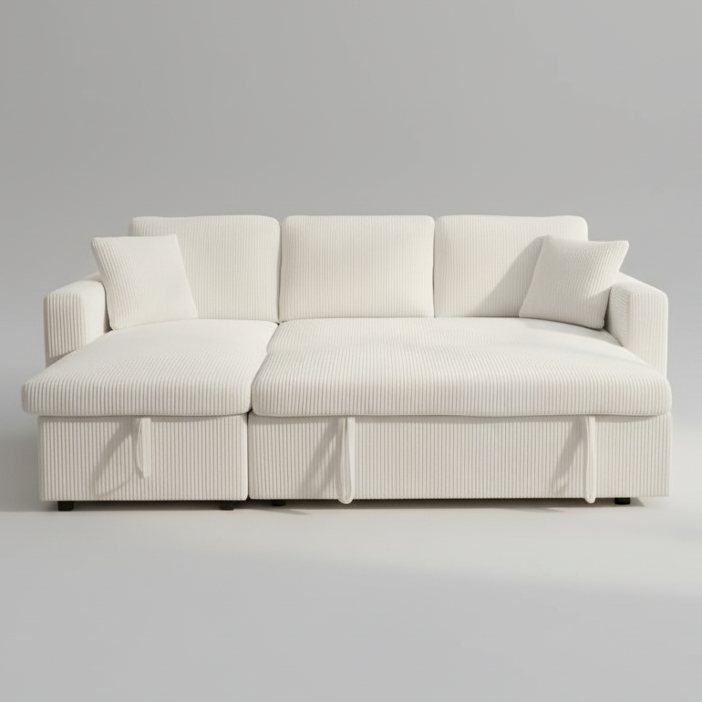 White sofa with cushions on a gray background