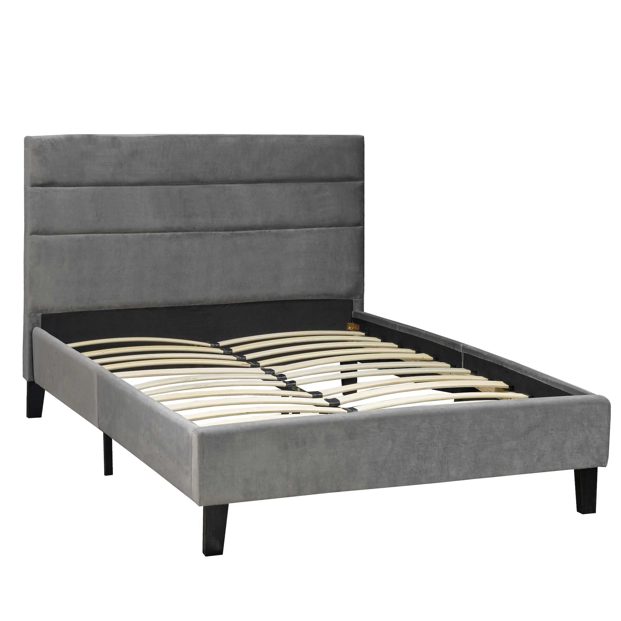 Contemporary Style Double & Queen Fabric Platform Bed-Grey LX895