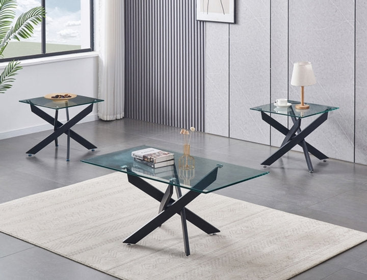 End Table With Clear Glass Table Top and Black Metal Legs 2571
