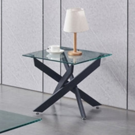End Table With Clear Glass Table Top and Black Metal Legs 2571