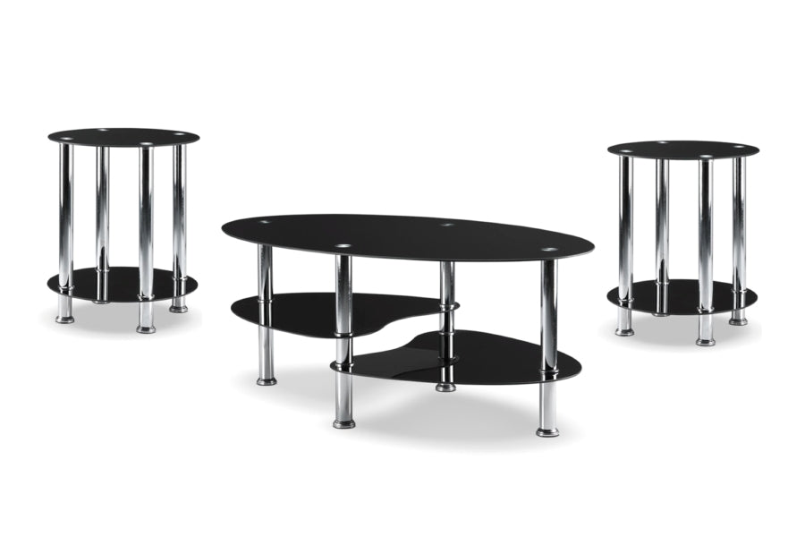 Black Tempered Glass Coffee Table Set #2600