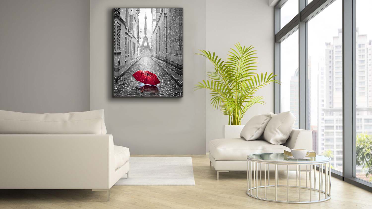 Red Umbrella Eiffel Tower Fine Art Canvas 36" x 48"
