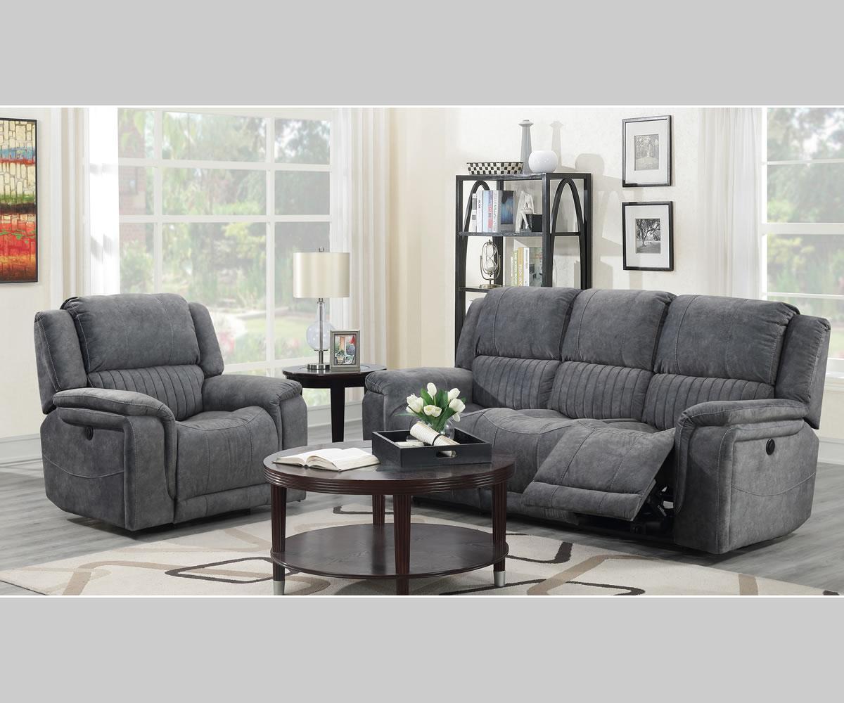 Washington Power Recliner Fabric 3 PC Sofa Set Grey 6129