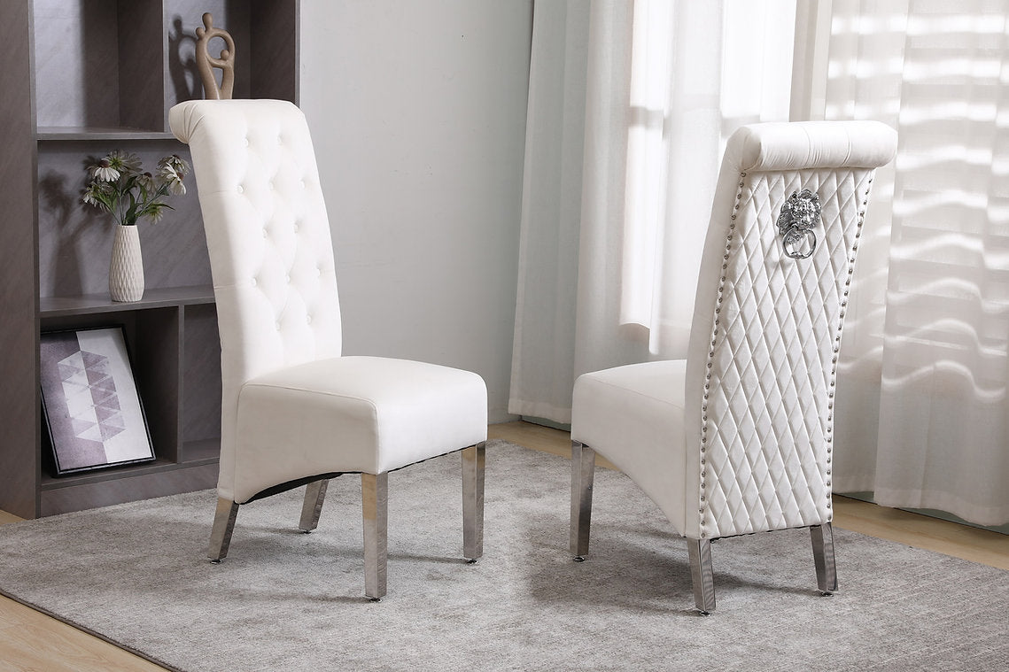 2PC Crème Velvet Dining Chair C-1273