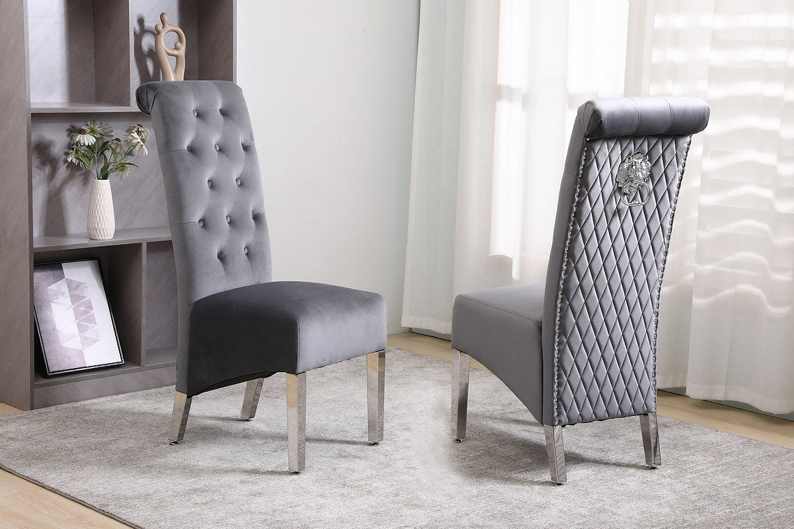 2PC Grey Velvet Dining Chair C-1270