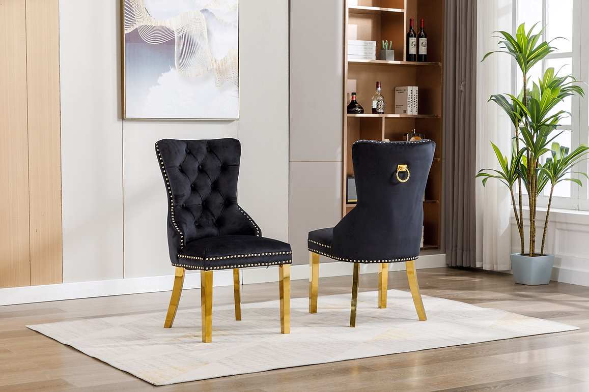 2 Piece Black Velvet Dining Chair 1451