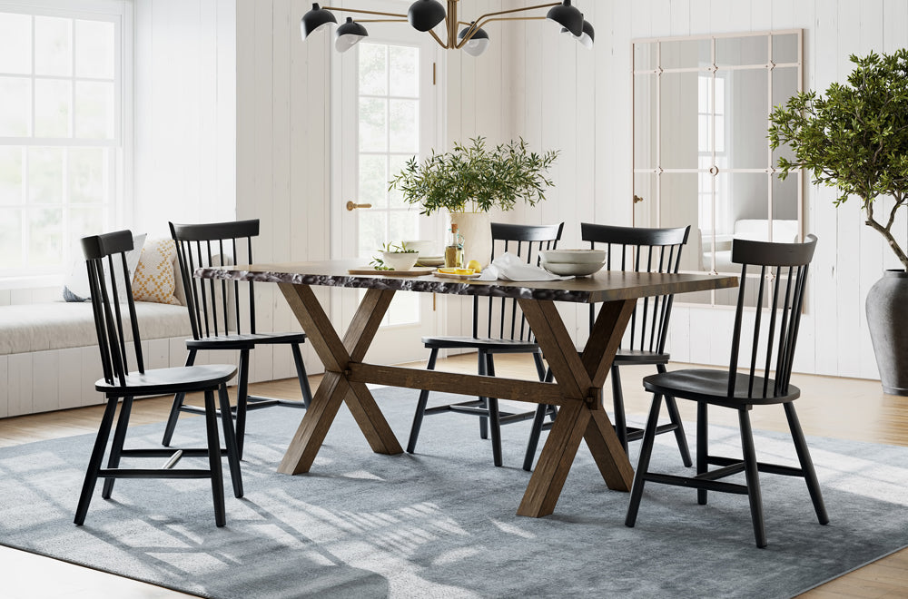 Solid Wood Dining Table With 6 Chairs Black T 3036 / T 3055