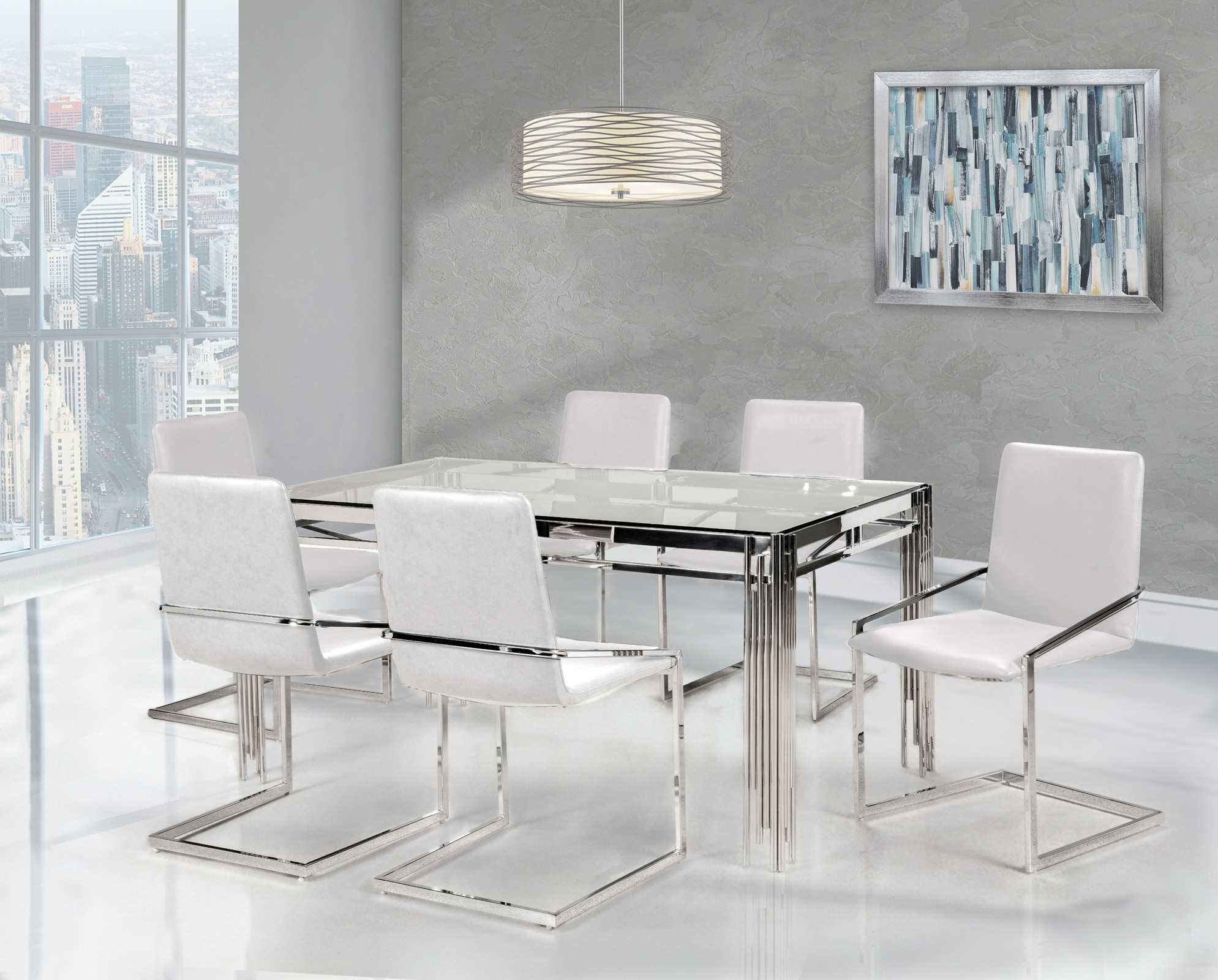 Porfirio Glass Dining Table with Silver Metal Finish 3645-59