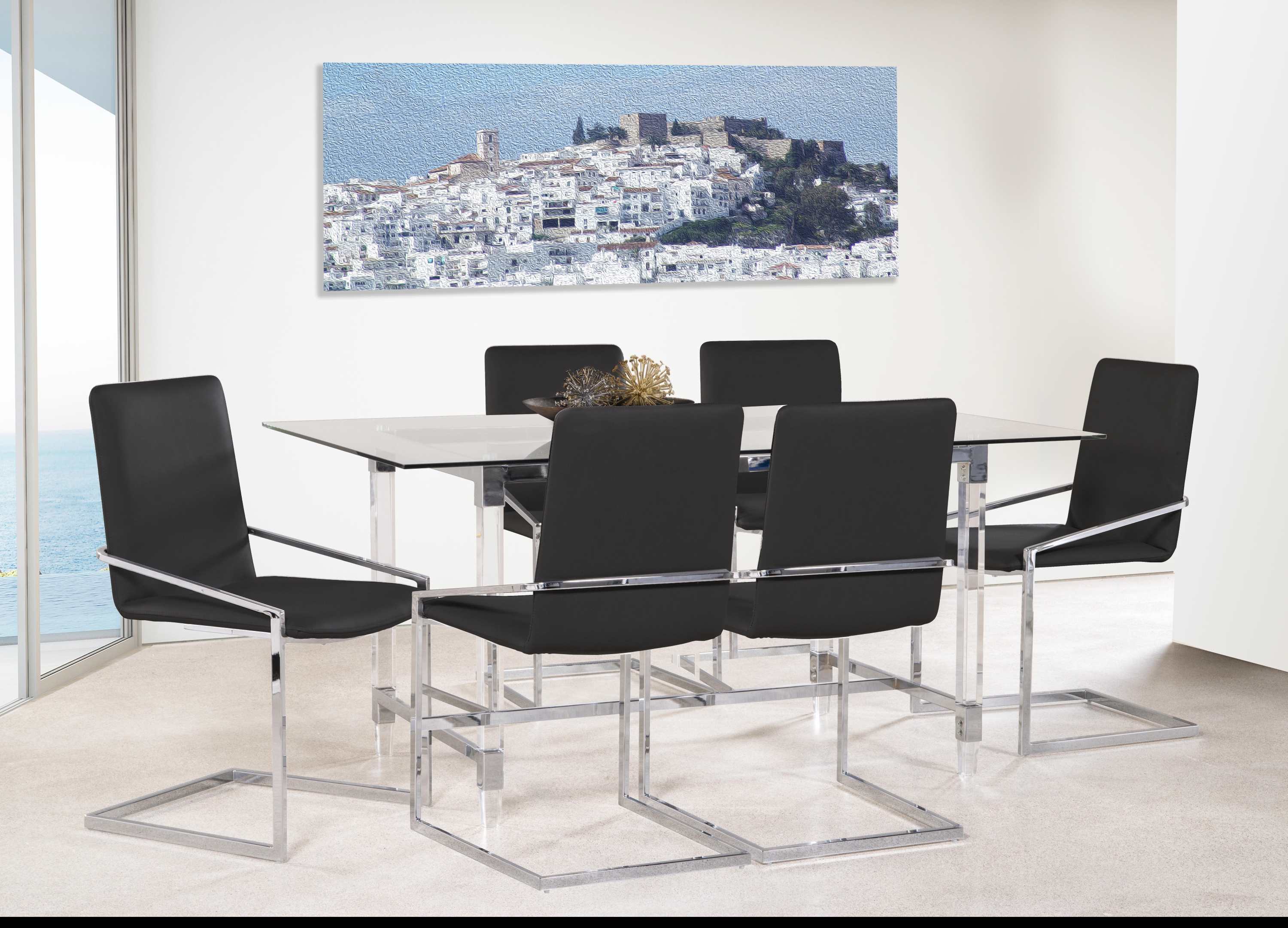 Lyrica Rectangular Tempered Glass Dining Set Black 3656-64