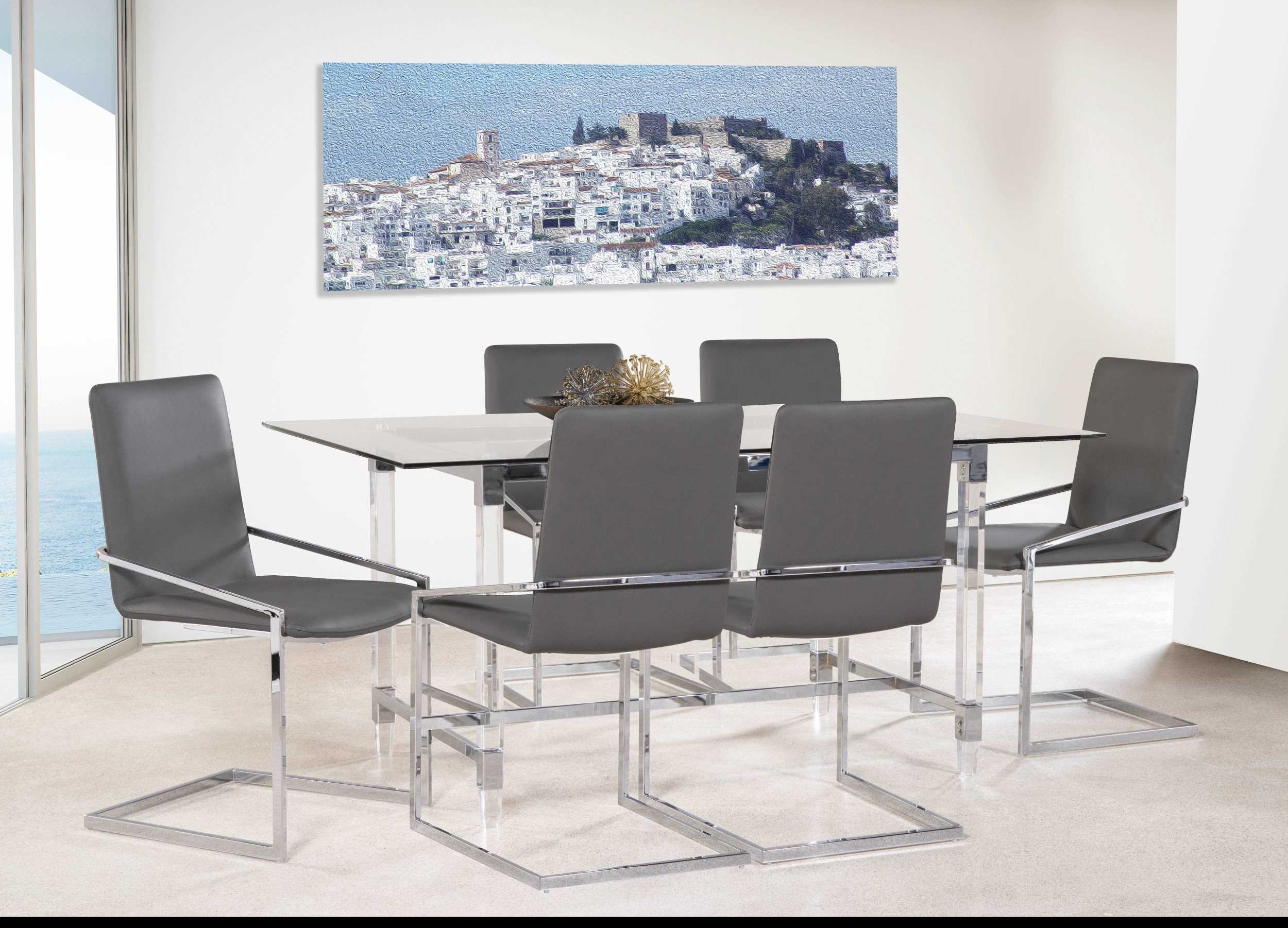 Lyrica Rectangular Tempered Glass Dining Set Grey 3656-64