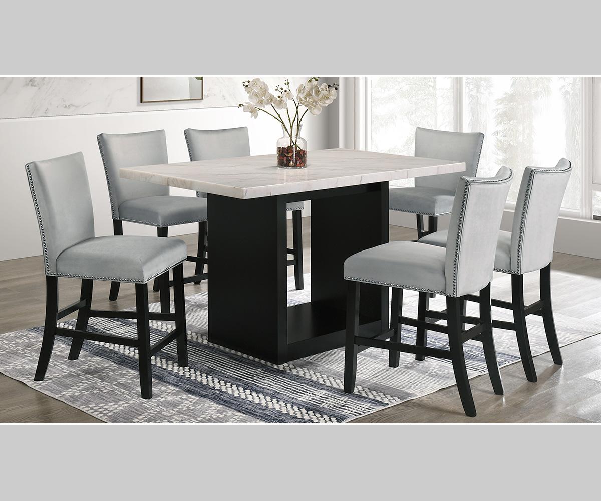 Folando Real Marble Pub Table with 6 Grey Chairs P6335 DTS GR