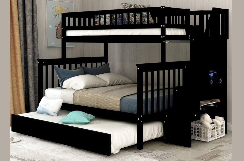 39"/54" Storage Bunk Bed With Trundle Espresso 2594