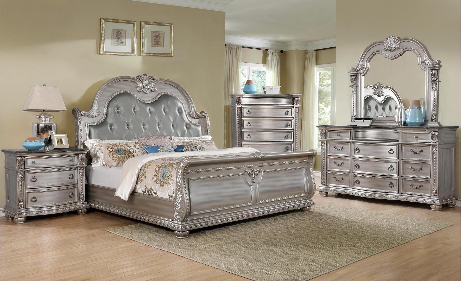 Roma Bed With Sleigh PU Headboard Silver 391