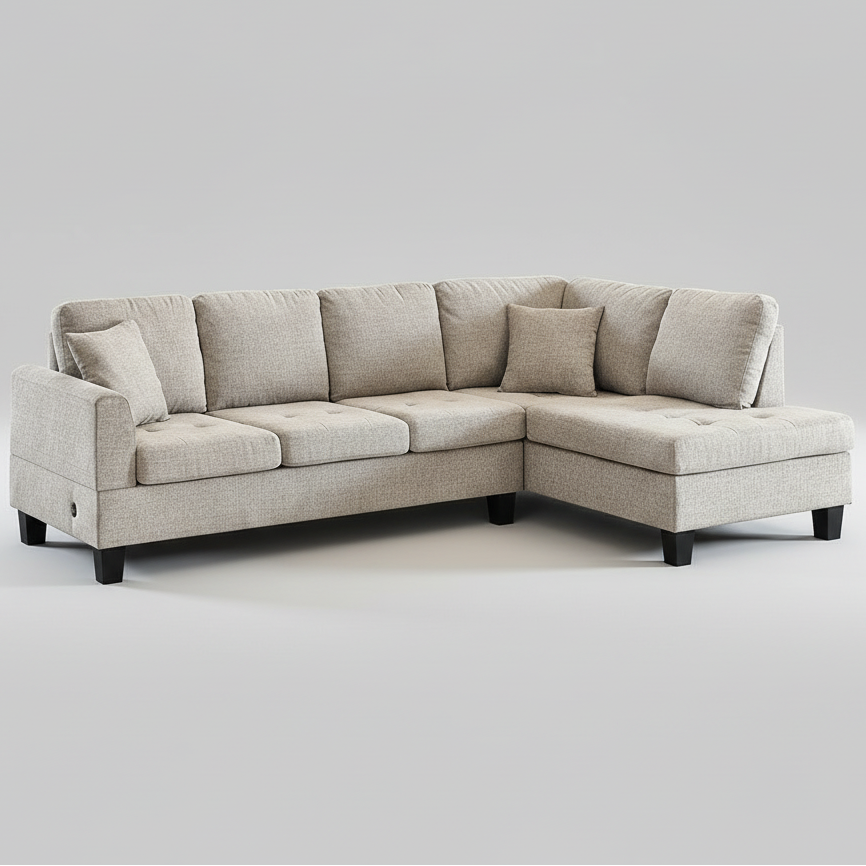 Beige sectional sofa on a plain background