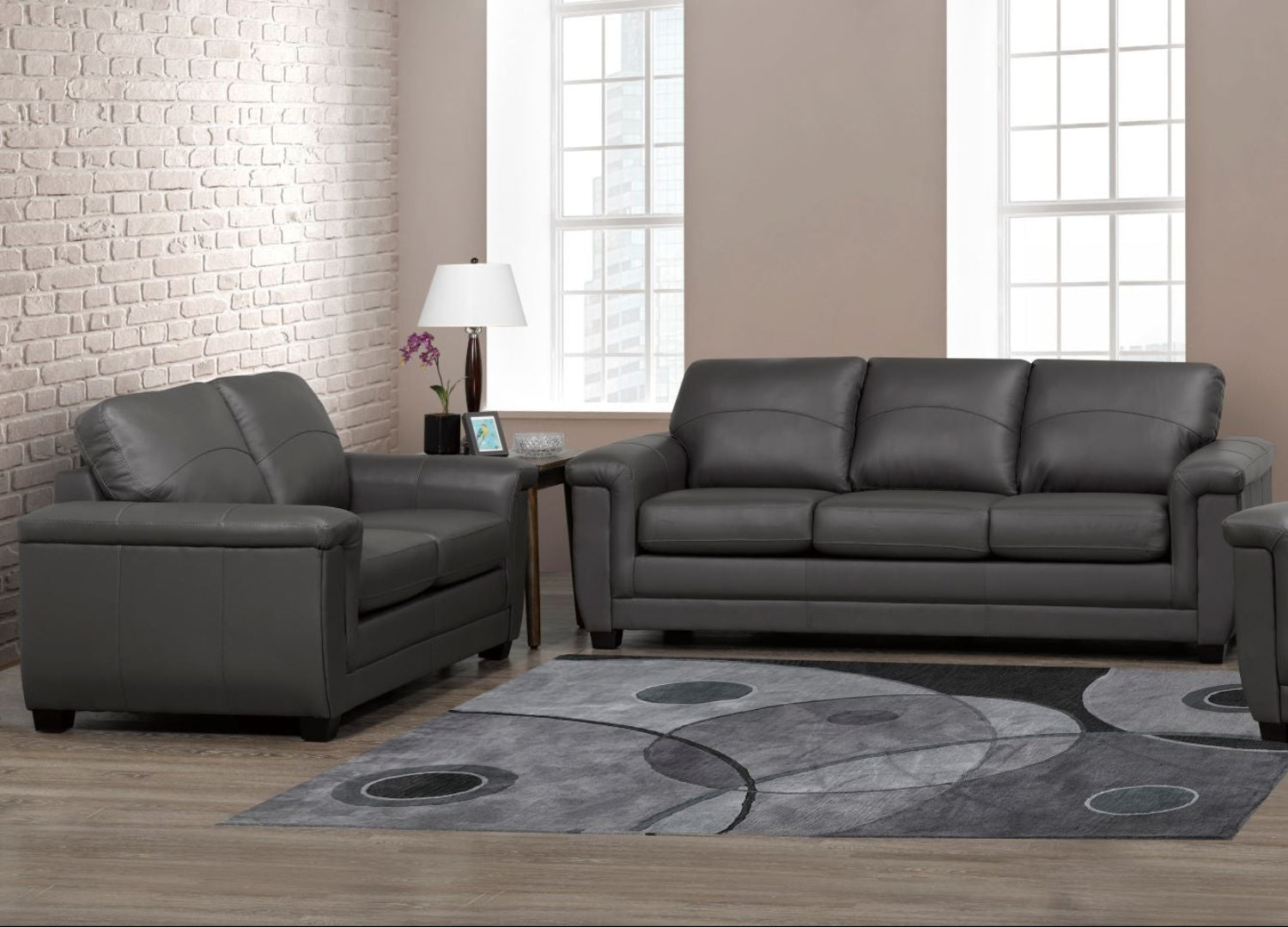 Canadian Made Genuine Leather Zurick Grey Sofa Set 4395